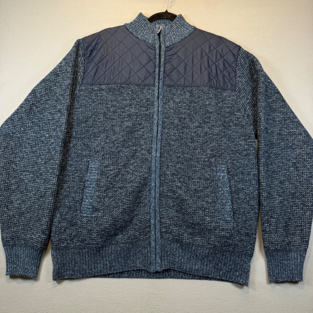 Gioberti‎ Mens XL Full Zip Sweater Jacket Blue Marled Fleece Lined Quilted Yoke